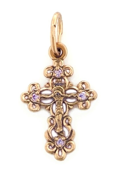 Крест серебряный позолоченный (красный) с фианитами 0.8 гр. 226235 - фото 11067
