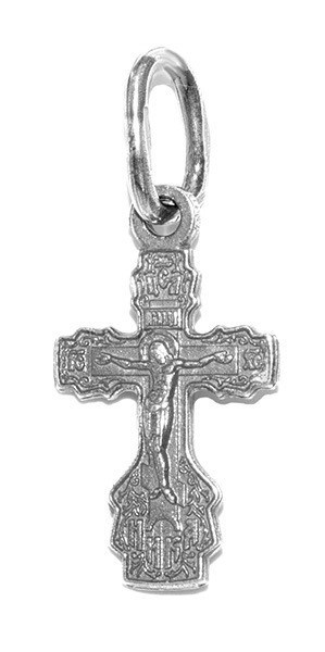 Крест серебрянный, Чернение (оксидирование), с корундами, Спаси и сохрани, коллекция "Липецк", 1.16 гр. 226232
