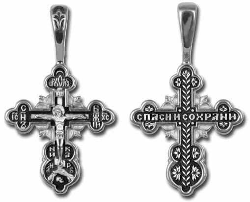 Крест серебрянный, Чернение (оксидирование), с корундами, Спаси и сохрани, коллекция "Санкт-Петербург", 1.72 гр. 226147