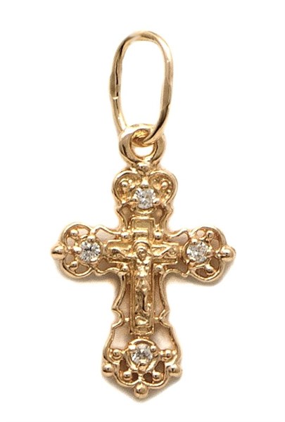 Крест серебрянный, Позолота красная 585*, с корундами, Спаси и сохрани, 1.19 гр. 226070