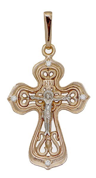 Крест серебряный позолоченный (красный) с фианитами 1.43 гр. 225727 - фото 12039