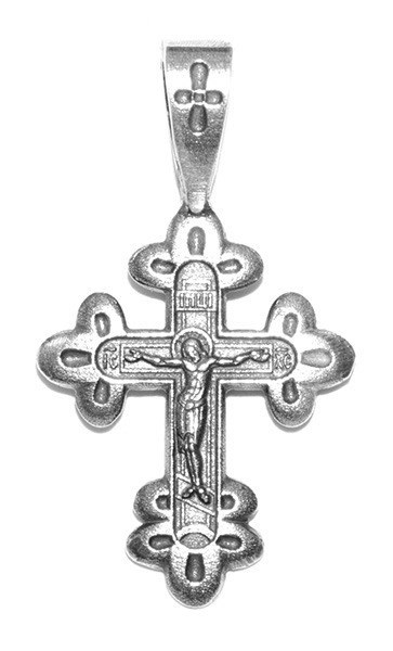 Крест серебрянный, Чернение (оксидирование), с корундами, Спаси и сохрани, коллекция "Липецк", 2.56 гр. 225725