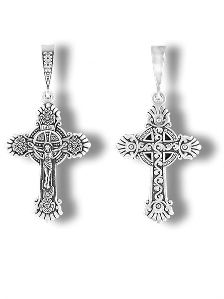 Крест серебрянный, Чернение (оксидирование), с корундами, Спаси и сохрани, Духовное наследие, 2.75 гр. 225627