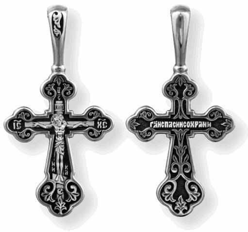 Крест серебрянный, Чернение (оксидирование), с корундами, Спаси и сохрани, коллекция "Санкт-Петербург", 4.18 гр. 225621