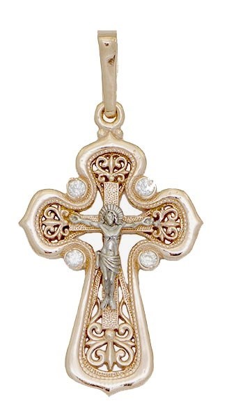 Крест серебряный позолоченный (красный) с фианитами 2.16 гр. 225543 - фото 12425