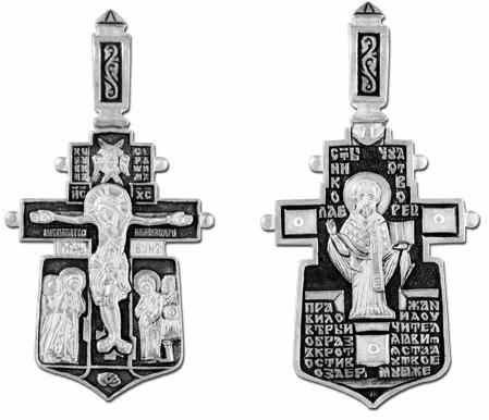 Крест серебрянный, Чернение (оксидирование), с корундами, Николай Чудотворец, коллекция "Санкт-Петербург", 8.03 гр. 225556 - фото 12451