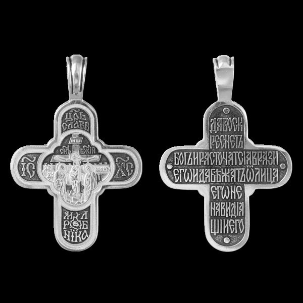 Крест серебрянный, Чернение (оксидирование), с корундами, Да воскреснет Бог..., коллекция "Санкт-Петербург", 5.83 гр. 225433