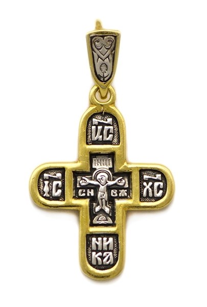 Крест серебрянный, Позолота красная 585*, с корундами, Духовное наследие, 3.86 гр. 225429