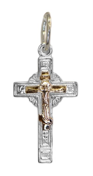 Крест серебро/золото, с корундами, Золотые купола, 0.69 гр. 225374