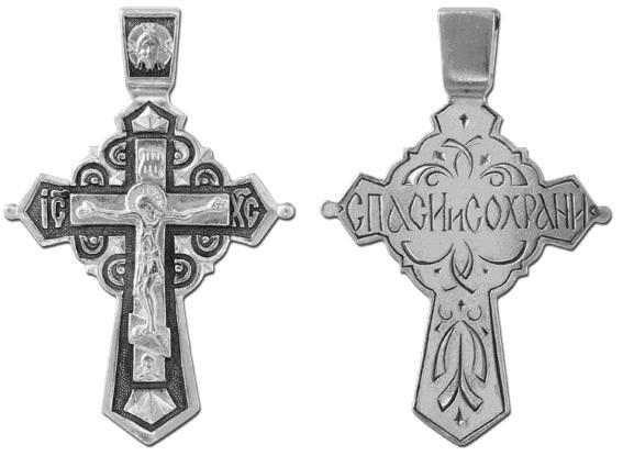 Крест серебрянный, Чернение (оксидирование), с корундами, Спаси и сохрани, коллекция "Санкт-Петербург", 7.40 гр. 225365 - фото 12795