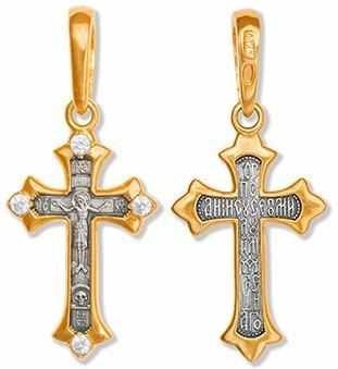 Крест серебрянный, Позолота желтая 999*, с корундами, коллекция "Липецк", 1.96 гр. 225348