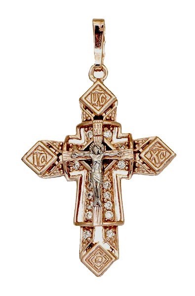 Крест серебрянный, Позолота красная 585*, с корундами, Глас, 2.95 гр. 225347