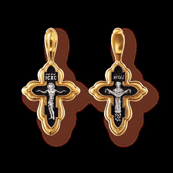 Крест серебрянный, Позолота желтая 999* Чернение (оксидирование), с корундами, Покров Пресвятой Богородицы, коллекция "Санкт-Петербург", 2.44 гр. 225342