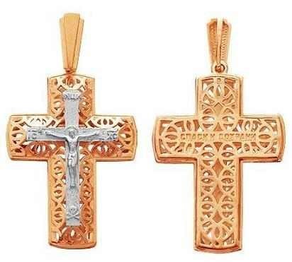 Крест серебряный позолоченный (красный) Спаси и Сохрани 2.66 гр. 225327