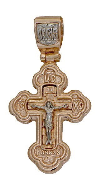 Крест серебрянный, Позолота красная 585*, с корундами, Глас, 3.55 гр. 225312