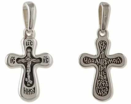 Крест серебрянный, Чернение (оксидирование), с корундами, Величай, душе моя, пречестный крест Господень, коллекция "Липецк", 2.38 гр. 225260