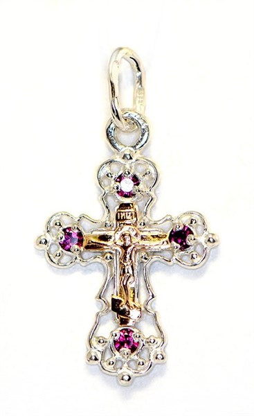 Крест серебро/золото, с корундами, Золотые купола, 1.03 гр. 225238