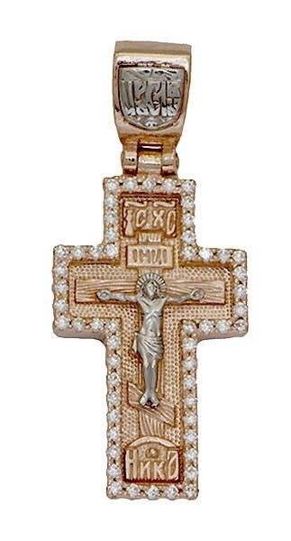Крест серебряный позолоченный (красный) с фианитами 2.98 гр. 225236 - фото 13051
