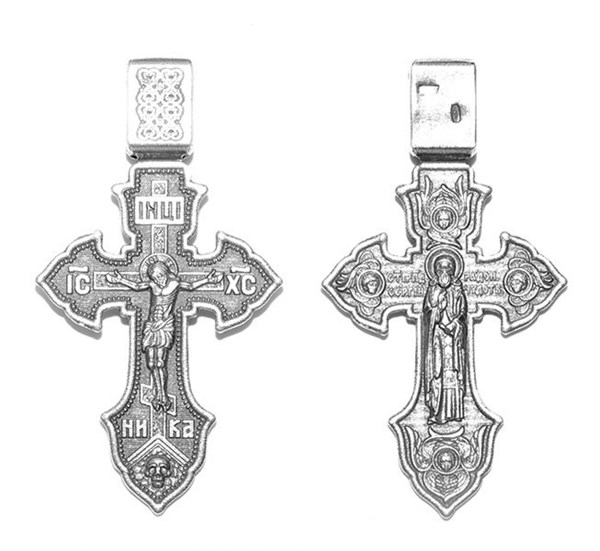 Крест серебрянный, Чернение (оксидирование), с корундами, Сергий Радонежский Св., коллекция "Липецк", 6.84 гр. 225230