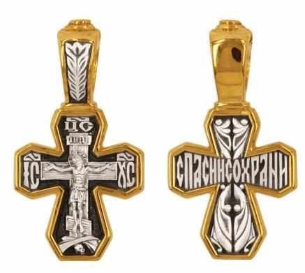 Крест серебрянный, Позолота желтая 999* Чернение (оксидирование), с корундами, Спаси и сохрани, коллекция "Санкт-Петербург", 3.09 гр. 225130 - фото 13261
