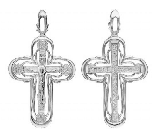 Крест серебрянный, с корундами, Спаси и сохрани, Аксиос, 5.80 гр. 225064 - фото 13396