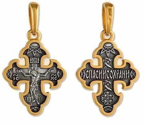 Крест серебрянный, Позолота желтая 999*, с корундами, коллекция "Липецк", 4.56 гр. 225023