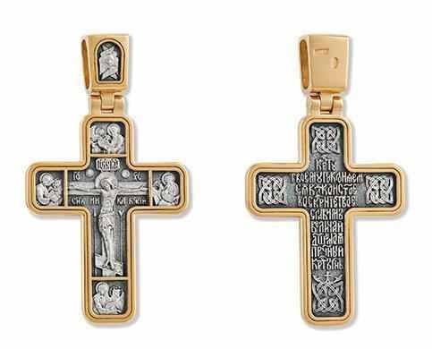 Крест серебрянный, Позолота желтая 999*, с корундами, коллекция "Липецк", 6.28 гр. 224960