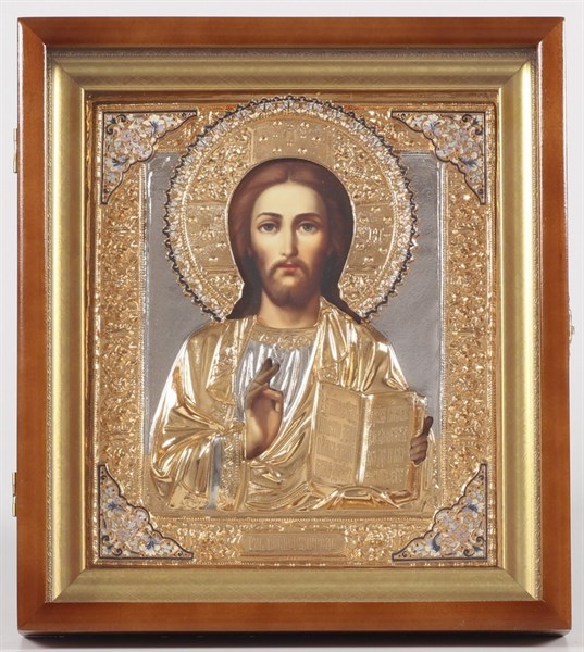 Икона фото в киоте 24х30 Спаситель золоченая эмаль багетный подрамник 238963