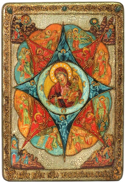 Большая икона Божией матери Неопалимая купина на дубе 42х29 см. 252199