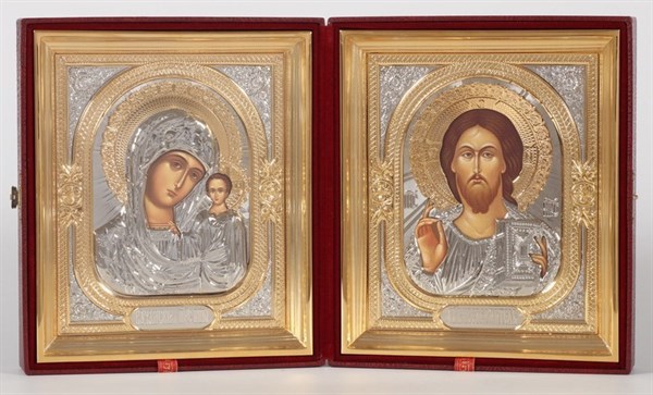 Икона венчальная в металической ризе-киоте темпера золочение 238790