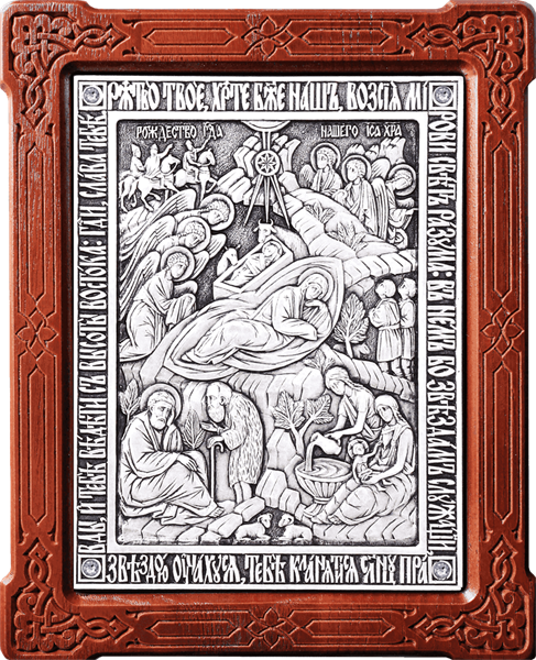 Икона праздничная Рождество Христово серебряная на дереве кристаллы «Swarovski» 253557