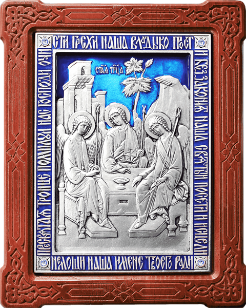 Икона Святая Троица серебряная с цветной эмалью на дереве 253542 - фото 15930