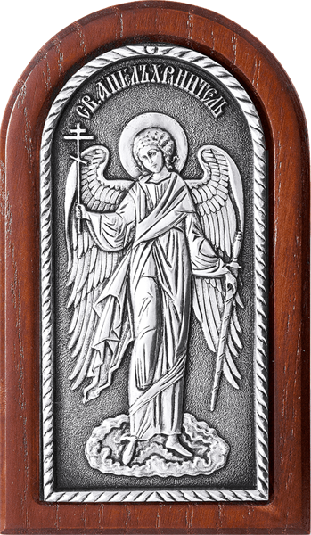 Икона Святой Ангел Хранитель серебряная на дереве 253522