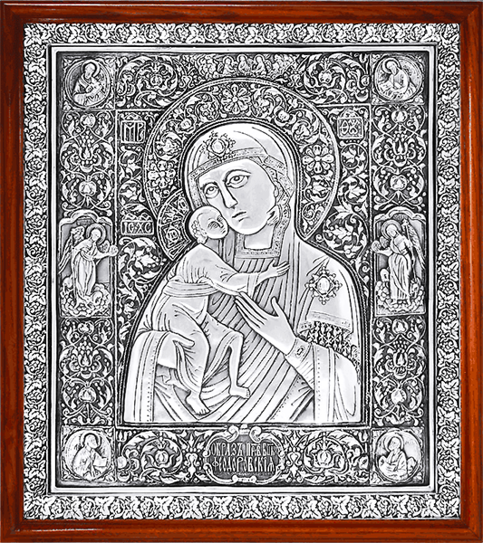 Икона Феодоровская Божья Матерь серебряная риза на дереве 253127 - фото 16393