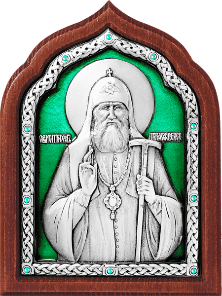 Икона Святой Тихон Патриарх серебряная на дереве 253108 - фото 16412