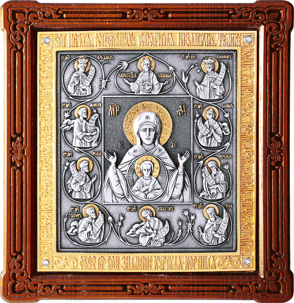 Икона Знамение Божья Матерь серебряная на дереве 253138 - фото 16422