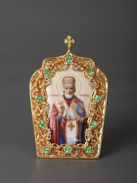 Икона настольная серебро финифть золочение Николай Чудотворец 239221