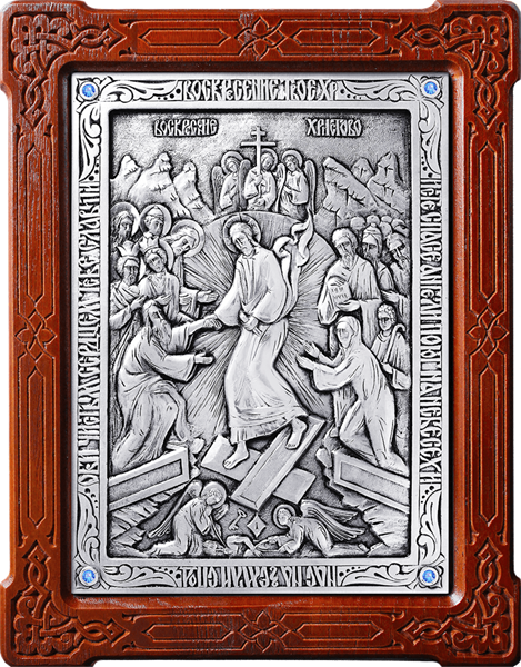 Икона Воскресение Христово серебряная на дереве 253495 - фото 16491
