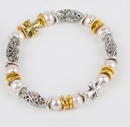 Браслет из жемчуга и металла с крестом 218684