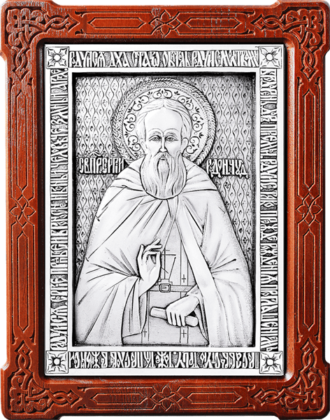 Икона Святой Сергий Радонежский серебряная на дереве 253098 - фото 17401