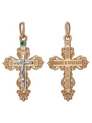 Крестик из золота с изумрудом 240931