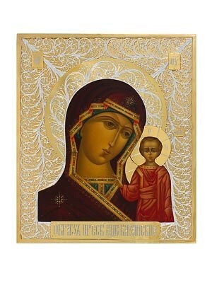 Икона Казанской Божией Матери серебряная ювелирная 241655