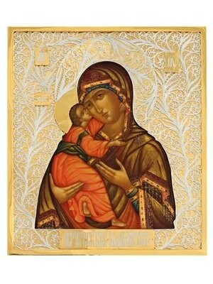 Икона Владимирская Божья Матерь ювелирная серебряная 241659