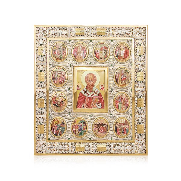 Икона Николая Чудотворца с житиями ювелирная 241687