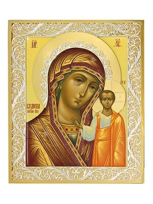 Икона Казанской Божией Матери серебряная ювелирная 241691