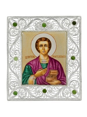 Икона Пантелеймон целитель ювелирная серебряная 241710