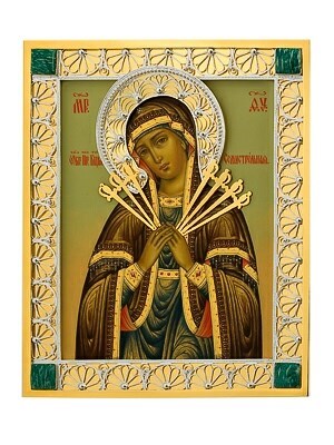 Икона Семистрельная Божья Матерь ювелирная серебряная 241712