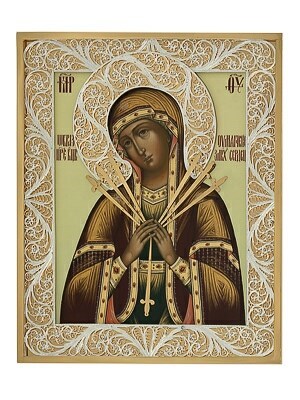 Икона Семистрельная Божья Матерь ювелирная серебряная 241720