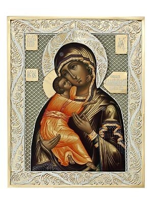 Икона Владимирская Божья Матерь ювелирная серебряная 241721