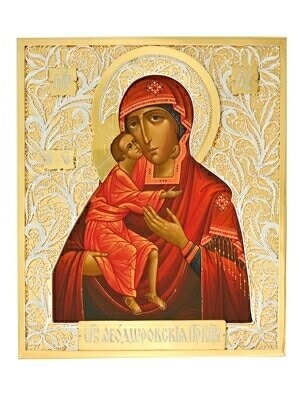 Икона Феодоровская Божия Матерь серебряная ювелирная 241725
